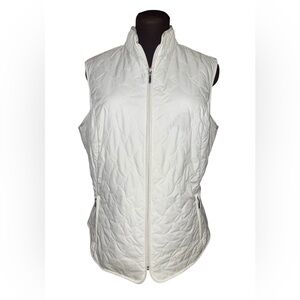 Eddie Bauer Women's White  Quilted Vest Zip Pockets Back Belt Lined Size Large
